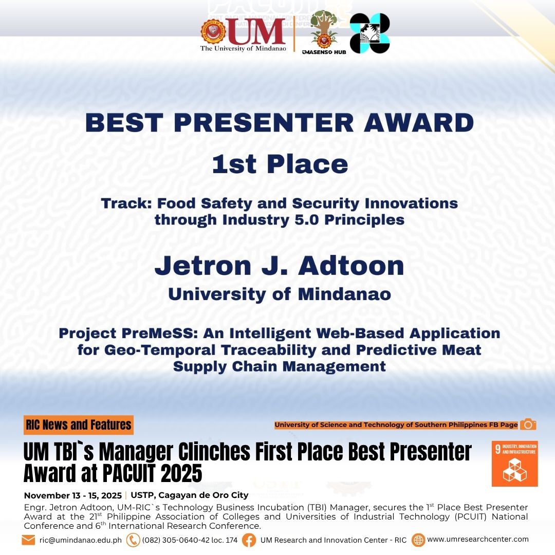 UM TBI`s Manager Clinches First Place Best Presenter Award at PACUIT 2025
